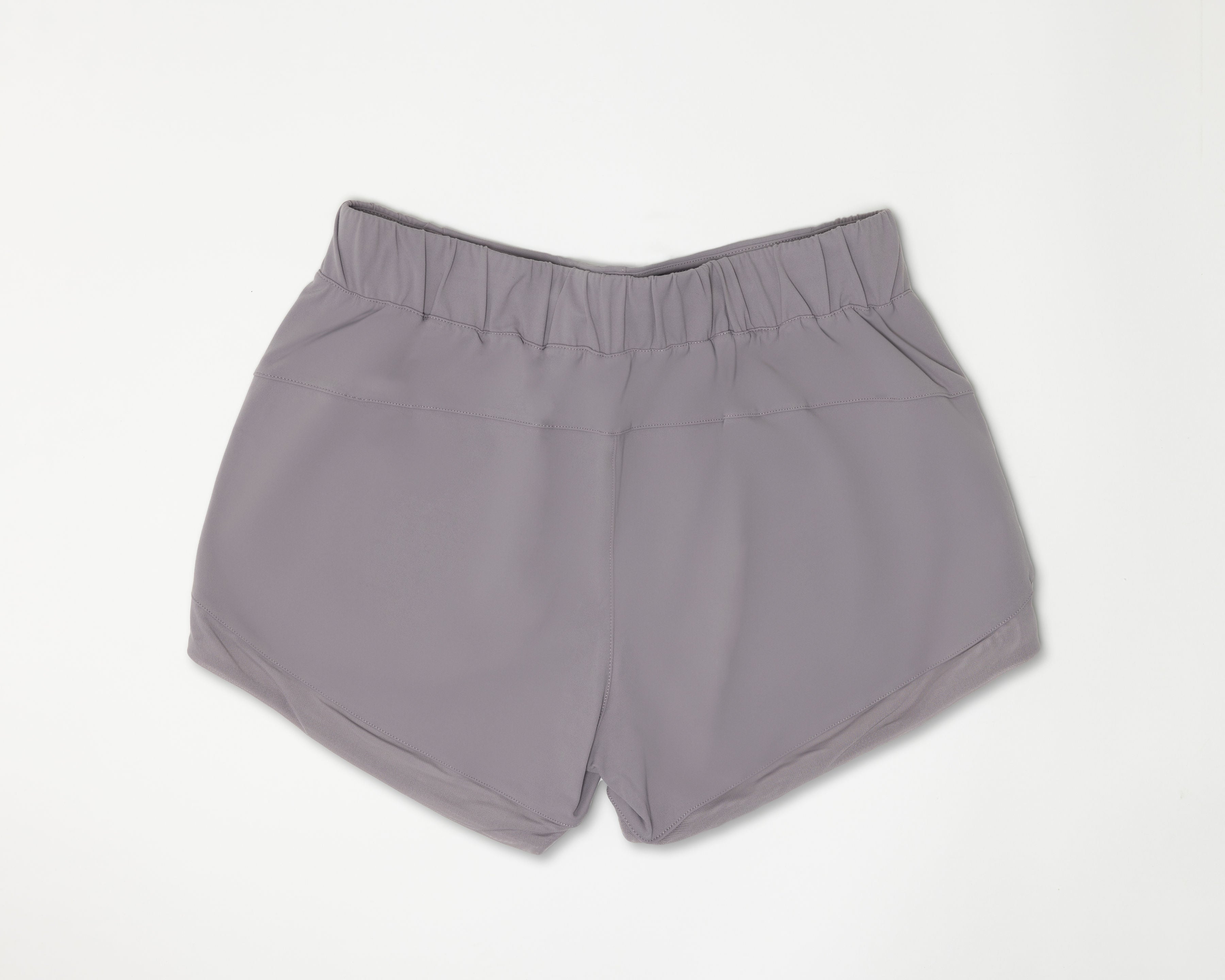 back view of the lilac colored sporty shorts
