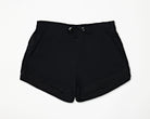 front view of the black colored sporty shorts