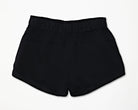 back view of the black colored sporty shorts